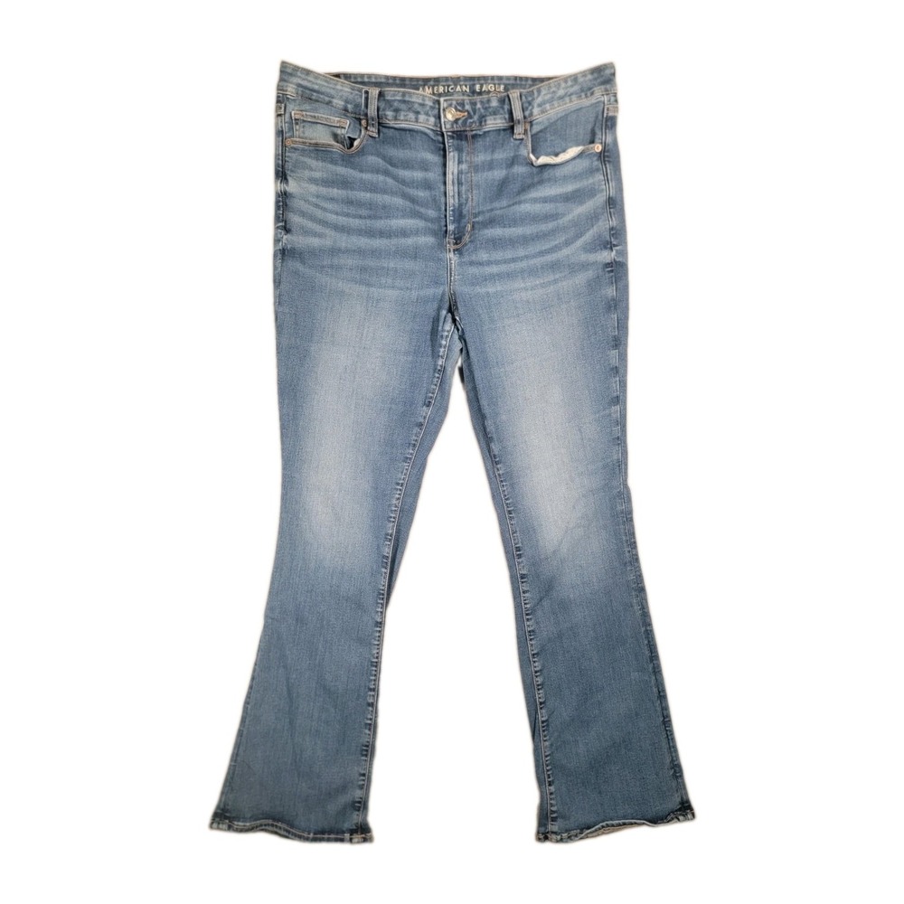 American Eagle Jeans 18 Long Skinny Kick Flare Retro Boho High Rise Blue Denim